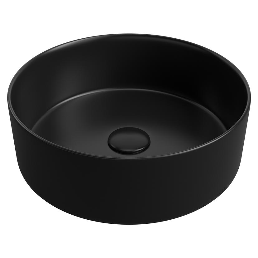 Lucca 355mm Matt Black Ceramic Round Washbowl & Waste