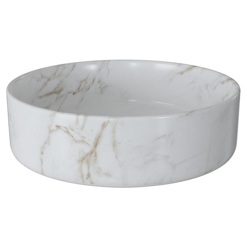 Lucca 355mm Marble Effect Ceramic Round Washbowl & Waste