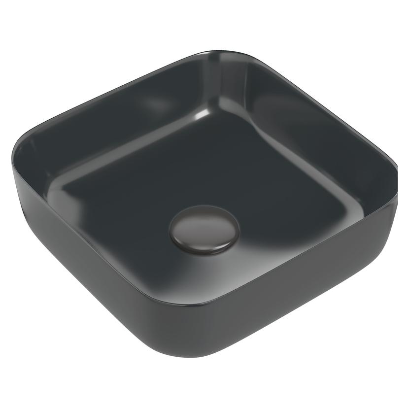 Lucca 400mm Matt Black Ceramic Square Washbowl & Waste