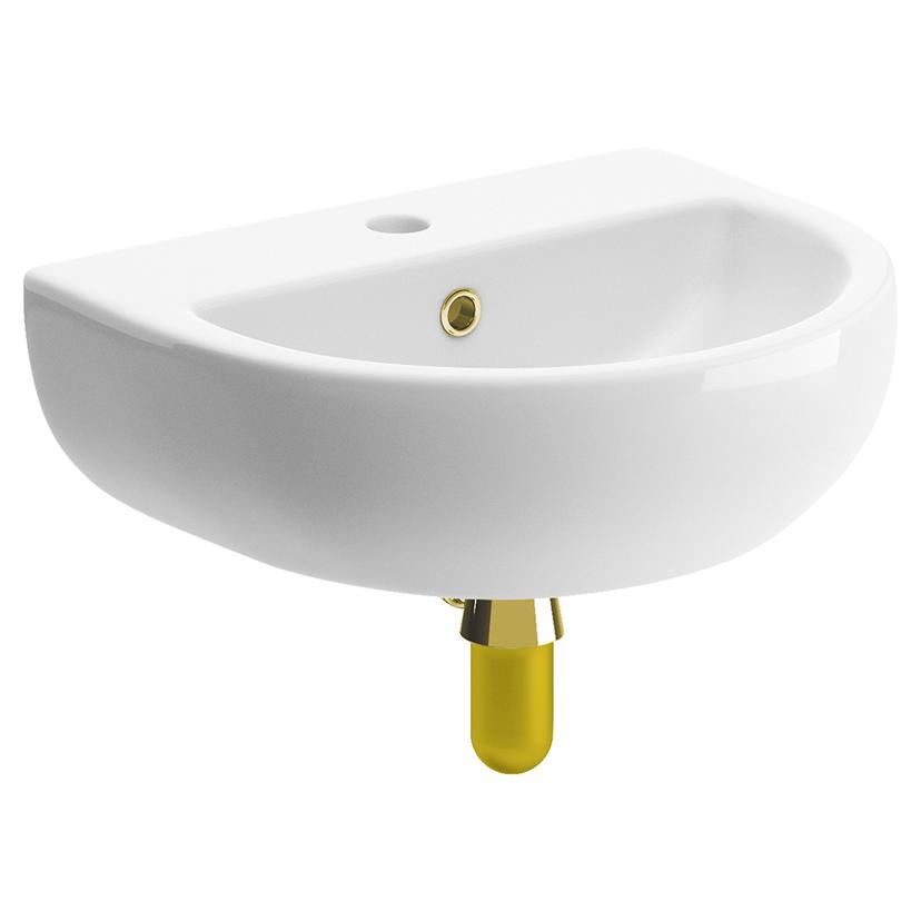 Varese 450mm (W) x 400mm (H) 1 Tap Hole Cloakroom Basin & Brushed Brass Bottle Trap