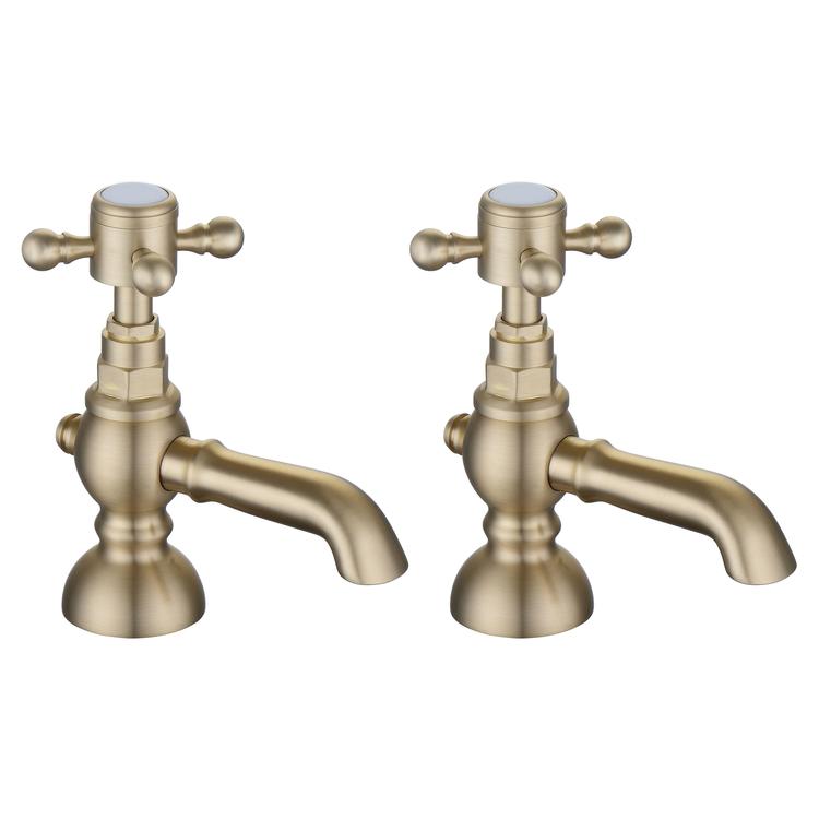 Shergar Basin Pillar Taps - Brushed Brass