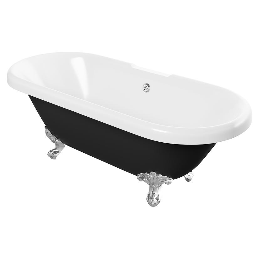 Rondo Freestanding 1690mm(l) x 740mm(w) x 620mm(h) 2 Tap Hole Bath With Feet - Black