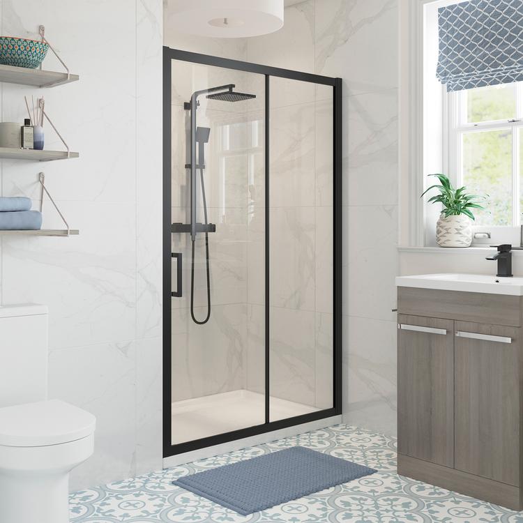 Elin Framed Black Sliding Shower Door