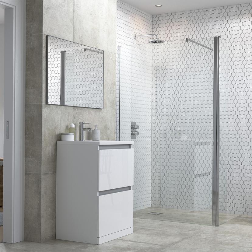 Ceri Wetroom Panel Support Bar with 300mm Hinged Return Panel