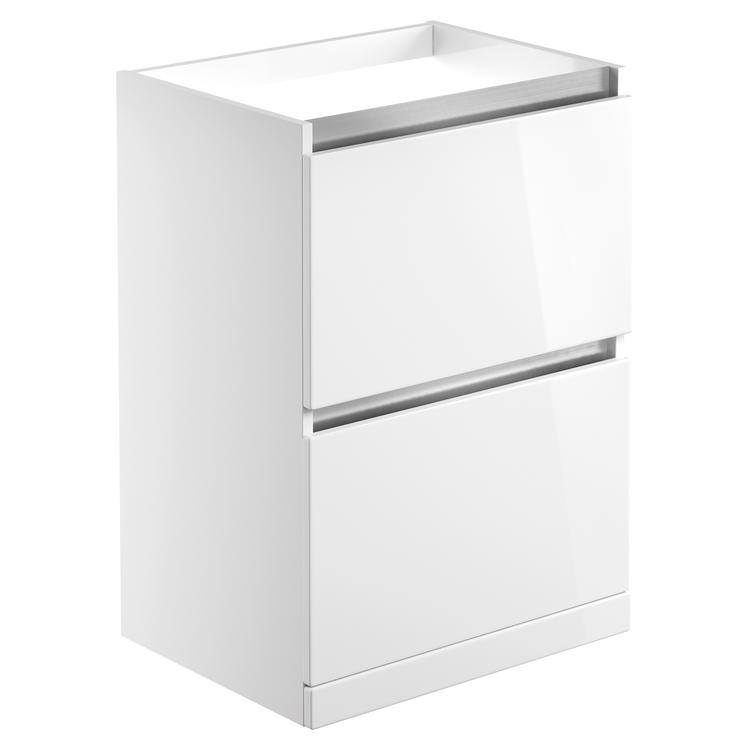 Nagano 600mm(w) 2 Drawer Floor Standing Basin Unit (No Top) - White Gloss