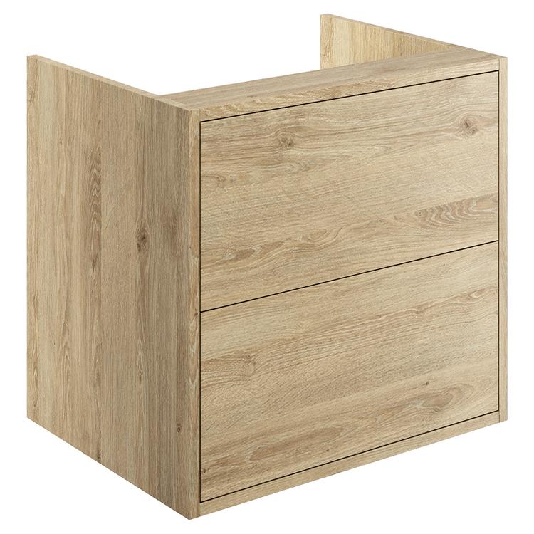 Chiba 600mm(w) 2 Drawer Wall Hung Basin Unit (No Top) - Havana Oak