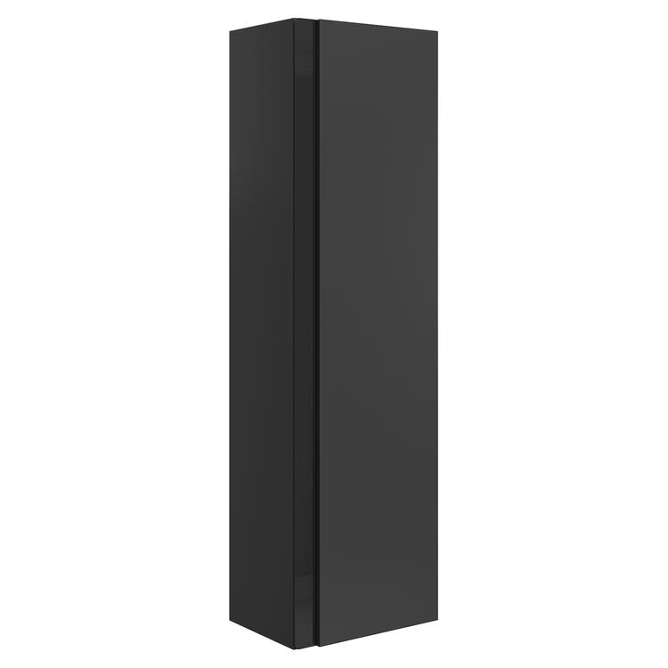 Hiroshi 350mm (W) x 1200mm (H) x 270mm (D) Wall Hung 1 Door Tall Unit - Matt Black & Glass