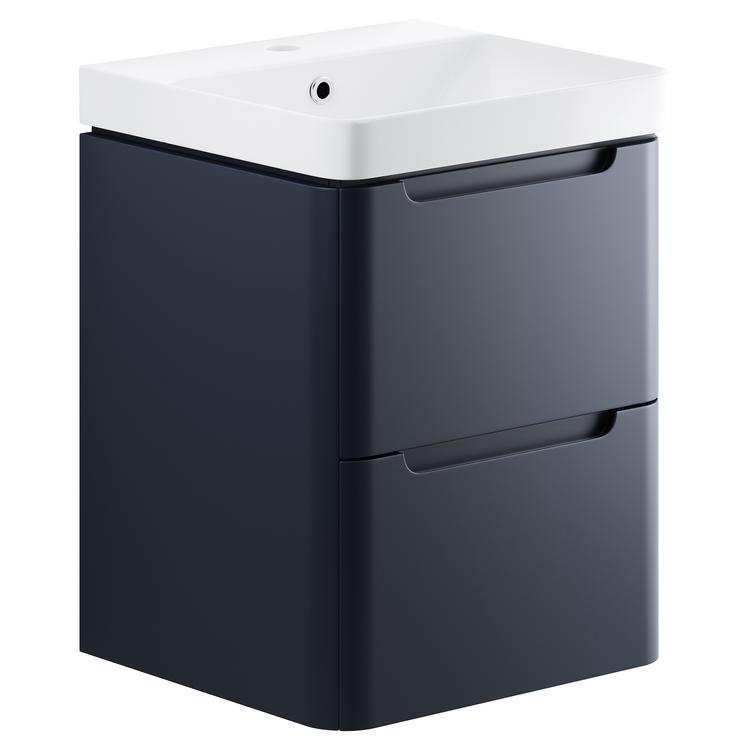 Kyoto 500mm(w) 2 Drawer Wall Hung Cloakroom Basin Unit - Matt Indigo