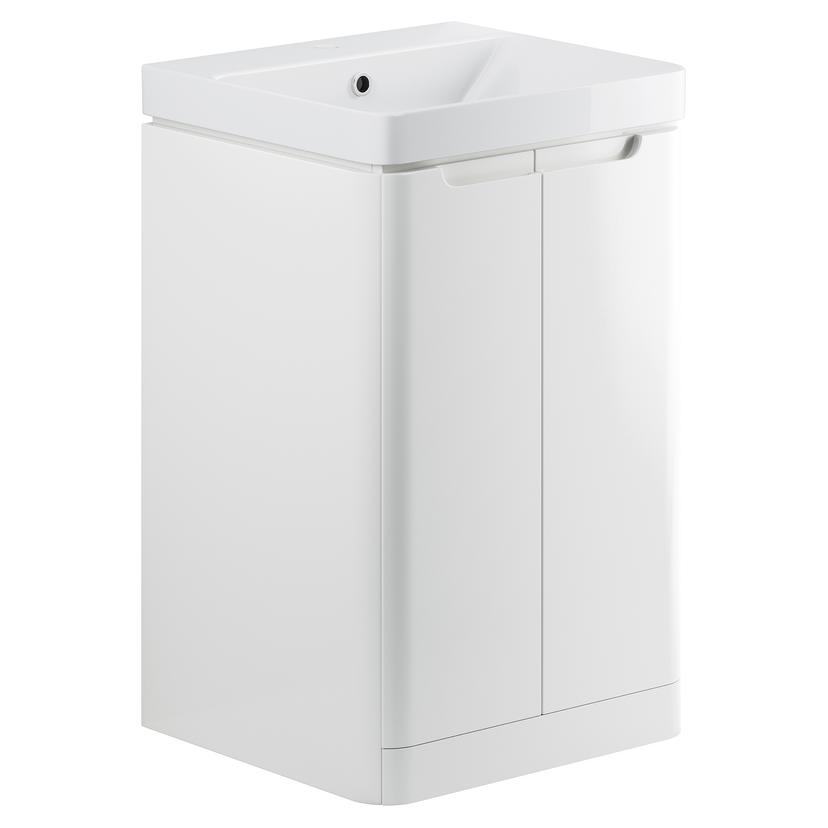 Kyoto 500mm(w) 2 Door Floor Standing Cloakroom Basin Unit - White Gloss