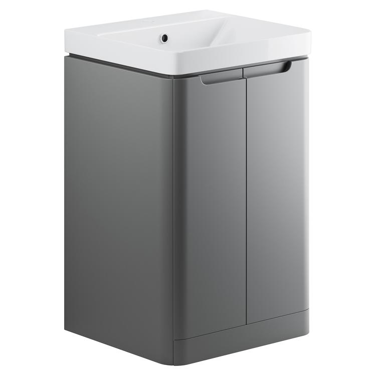 Kyoto 500mm(w) 2 Door Floor Standing Cloakroom Basin Unit - Matt Grey