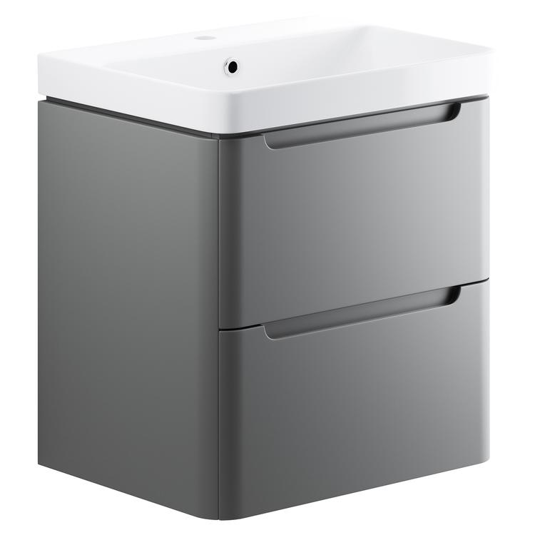 Kyoto 600mm(w) 2 Drawer Wall Hung Basin Unit - Matt Grey