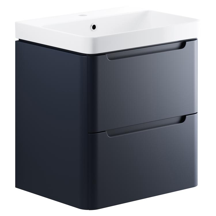 Kyoto 600mm(w) 2 Drawer Wall Hung Basin Unit - Matt Indigo