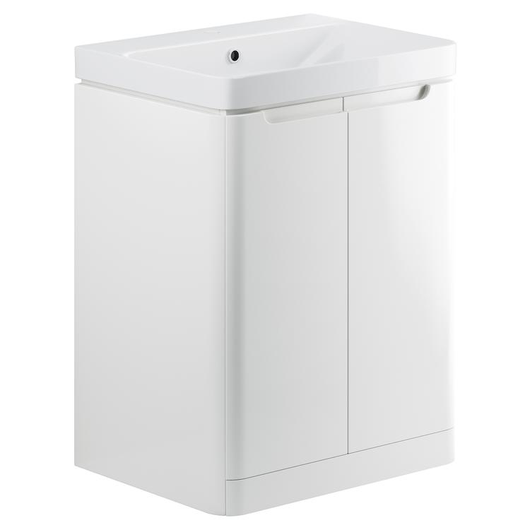 Kyoto 600mm(w) 2 Door Floor Standing Basin Unit - White Gloss