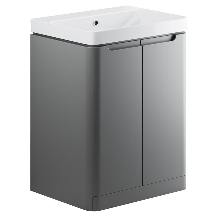 Kyoto 600mm(w) 2 Door Floor Standing Basin Unit - Matt Grey