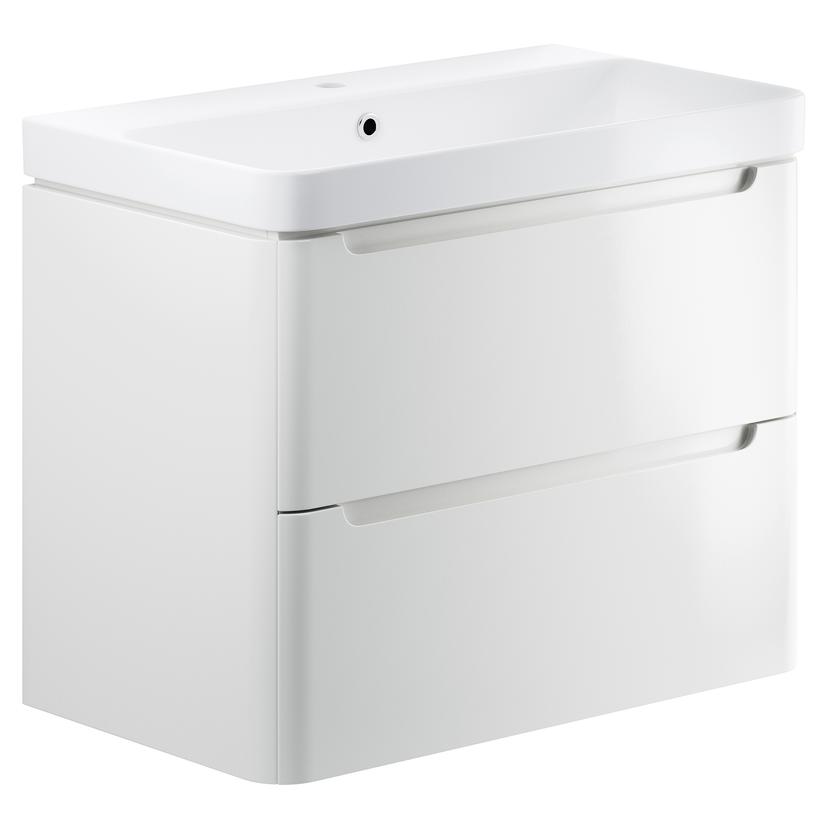 Kyoto 800mm(w) 2 Drawer Wall Hung Basin Unit - White Gloss