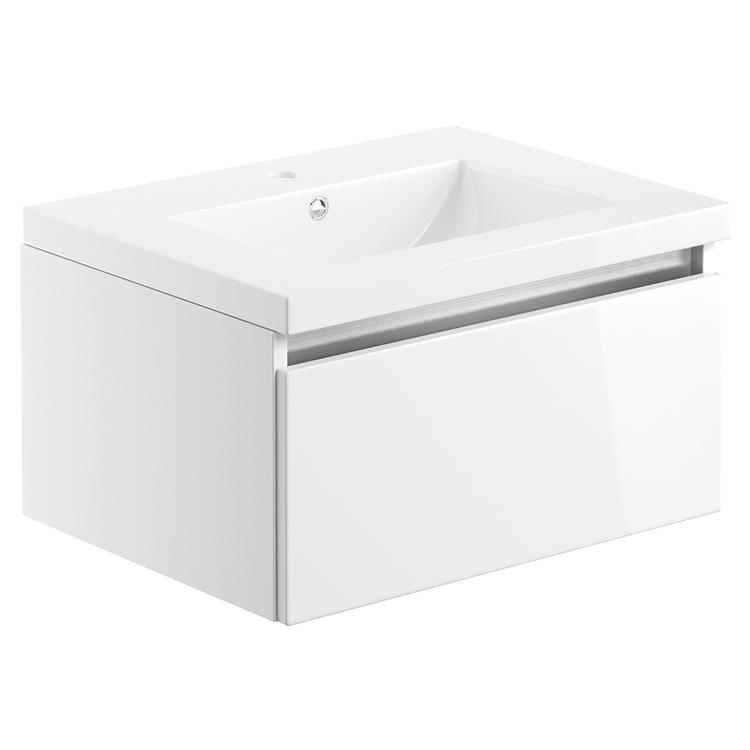 Nagano 615mm(w) 1 Drawer Wall Hung Basin Unit Inc. Basin - White Gloss