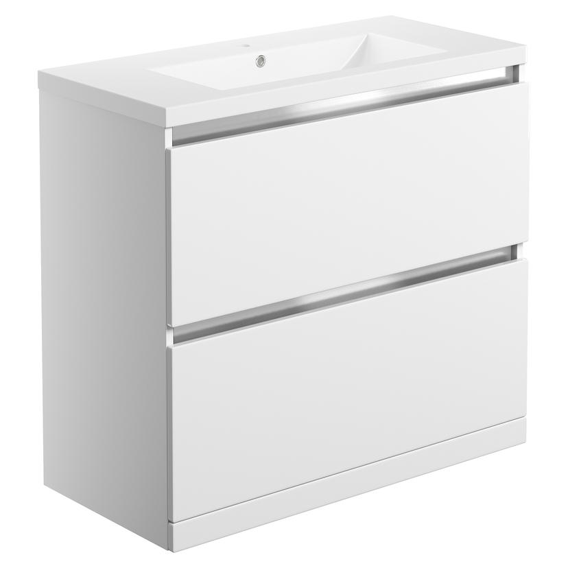 Nagano 815mm(w) 2 Drawer Floor Standing Basin Unit Inc. Basin - White Gloss