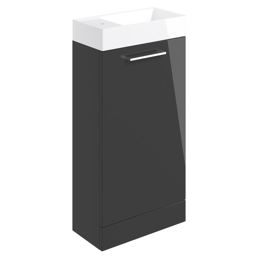 Naha 410mm(w) Floor Standing 1 Door Basin Unit With Basin - Anthracite Gloss