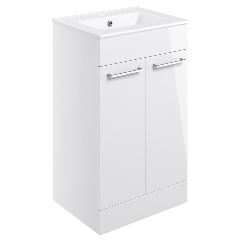 Naha 510mm(w) Floor Standing 2 Door Basin Unit With Basin - White Gloss