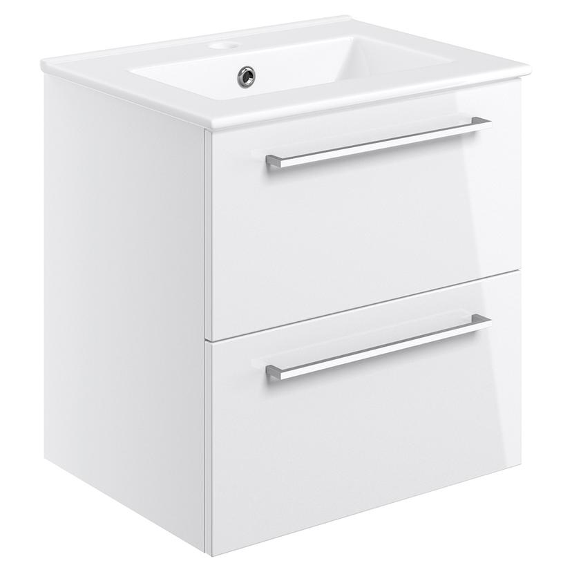 Naha 510mm(w) Wall Hung 2 Drawer Basin Unit With Basin - White Gloss