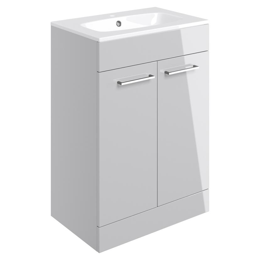 Naha 610mm(w) Floor Standing 2 Door Basin Unit With Basin - Grey Gloss