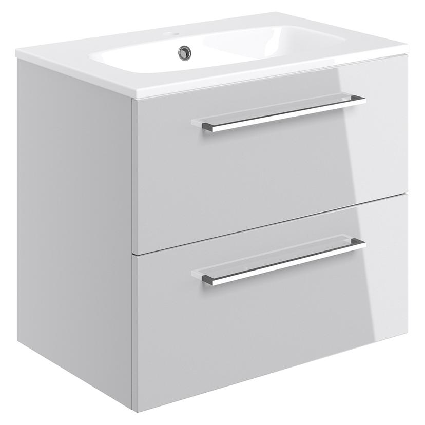 Naha 610mm(w) Wall Hung 2 Drawer Basin Unit With Basin - Grey Gloss