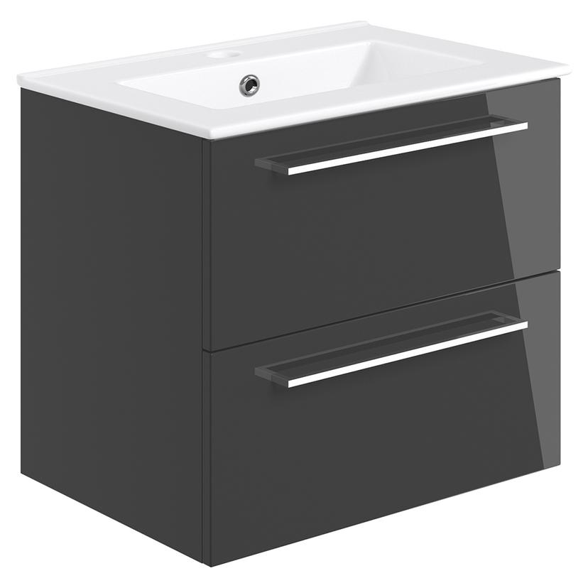 Naha 610mm(w) Wall Hung 2 Drawer Basin Unit With Basin - Anthracite Gloss