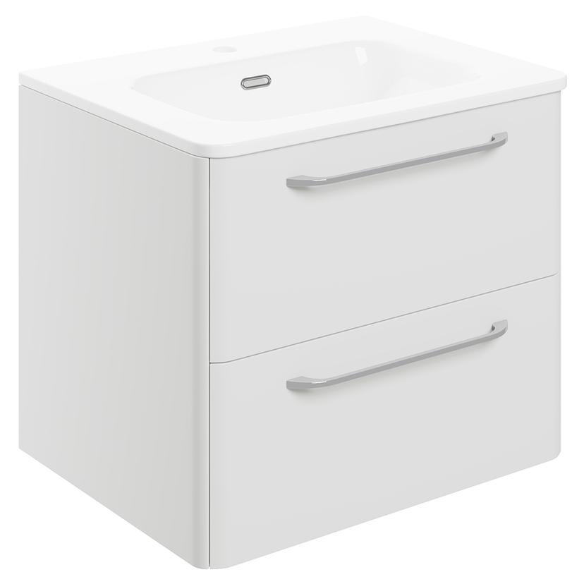 Osaka 610mm(w) 2 Drawer Wall Unit & Basin - White Gloss