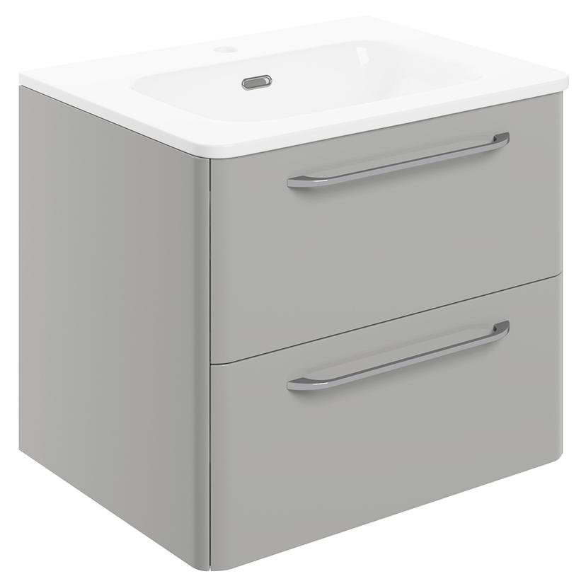 Osaka 610mm(w) 2 Drawer Wall Unit & Basin - Grey Gloss