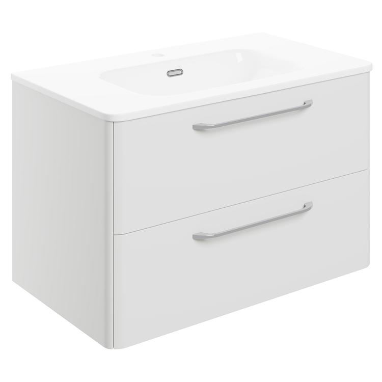 Osaka 810mm(w) 2 Drawer Wall Unit & Basin - White Gloss