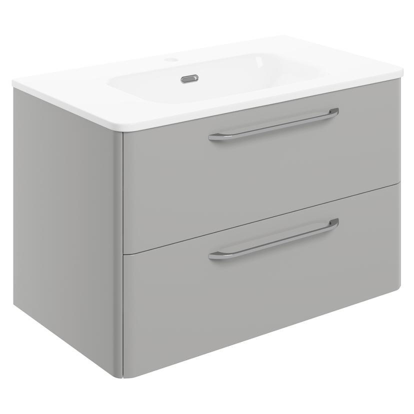 Osaka 810mm(w) 2 Drawer Wall Unit & Basin - Grey Gloss