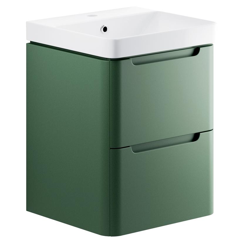 Kyoto 500mm(w) 2 Drawer Wall Hung Cloakroom Basin Unit - Matt Sage Green