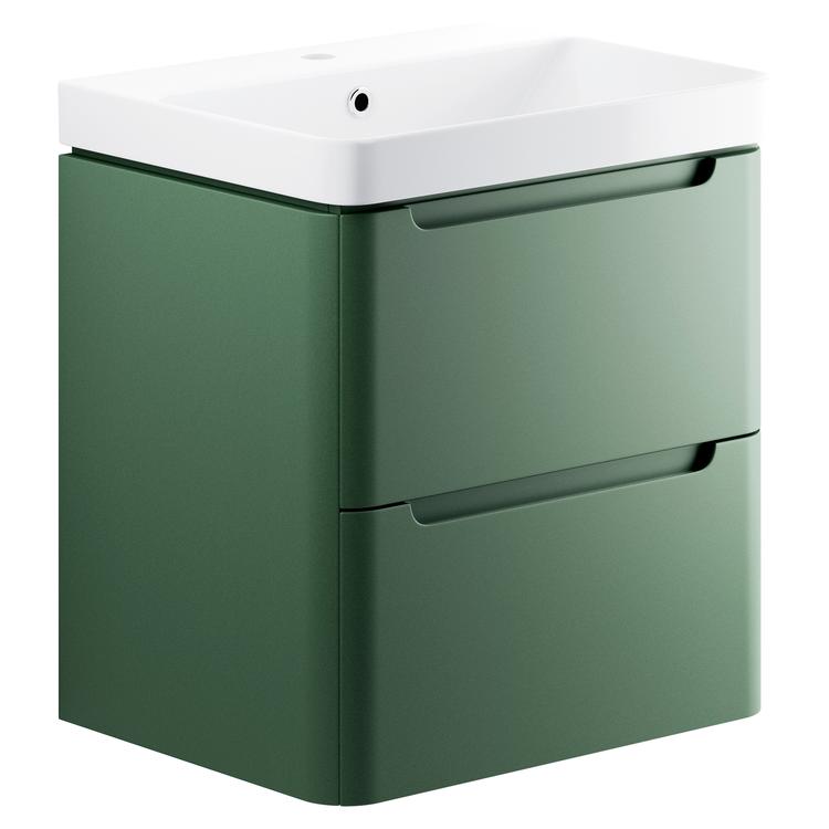 Kyoto 600mm(w) 2 Drawer Wall Hung Basin Unit - Matt Sage Green