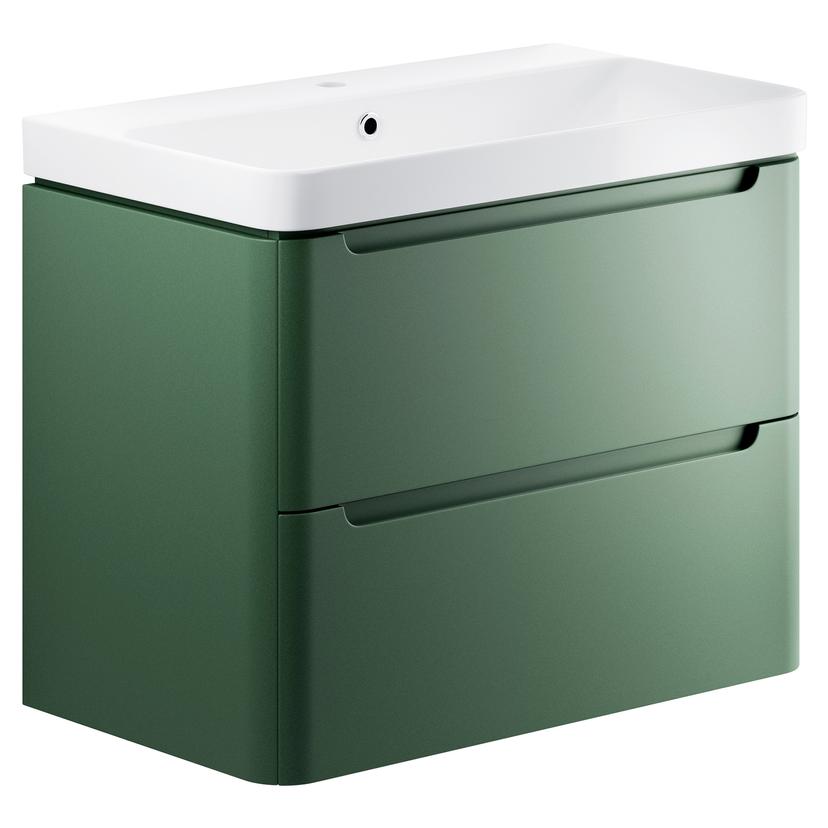 Kyoto 800mm(w) 2 Drawer Wall Hung Basin Unit - Matt Sage Green