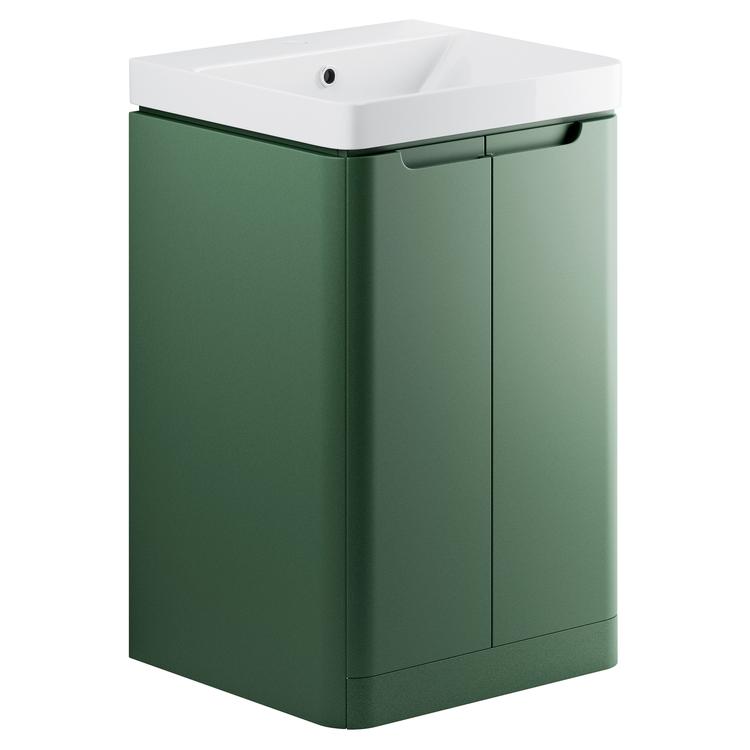 Kyoto 500mm(w) 2 Door Floor Standing Cloakroom Basin Unit - Matt Sage Green