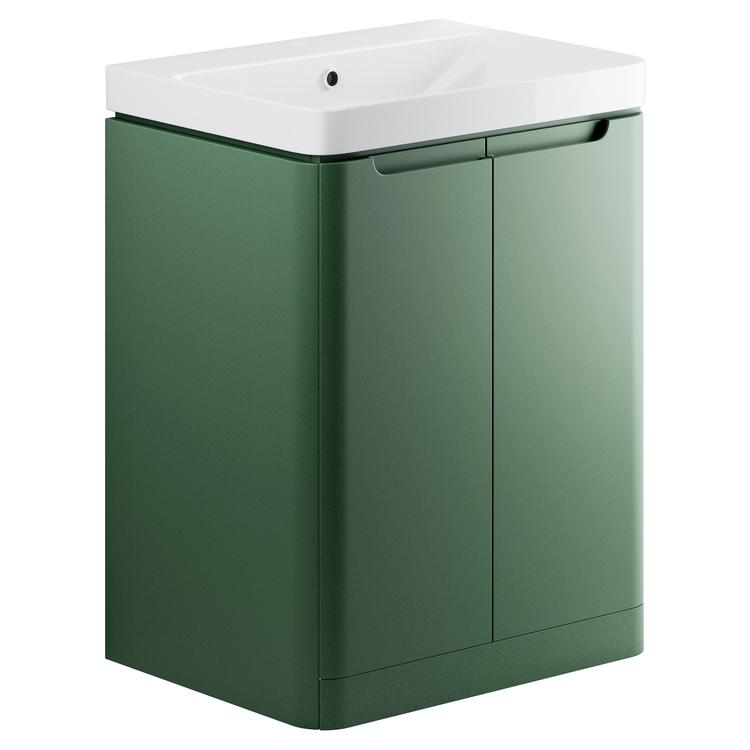 Kyoto 600mm(w) 2 Door Floor Standing Basin Unit - Matt Sage Green