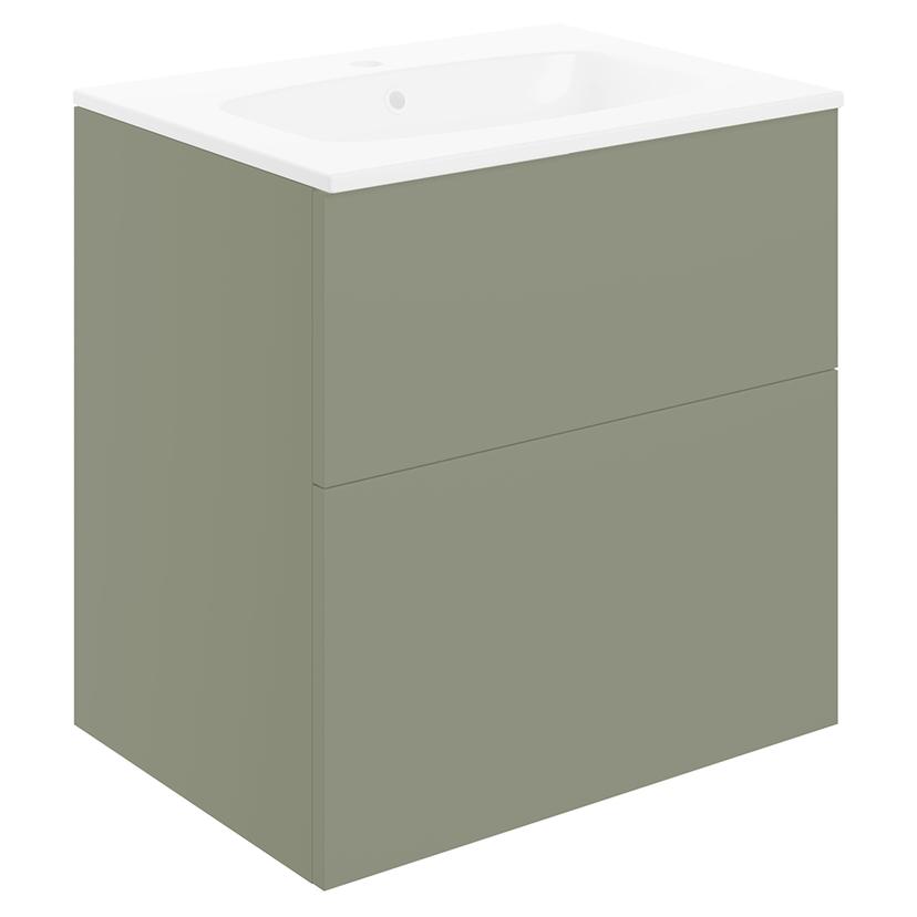 Yamagata 610mm (W) x 618mm (H) x 460mm (D) Wall Hung 2 Drawer Basin Unit & Basin - Matt Olive Green