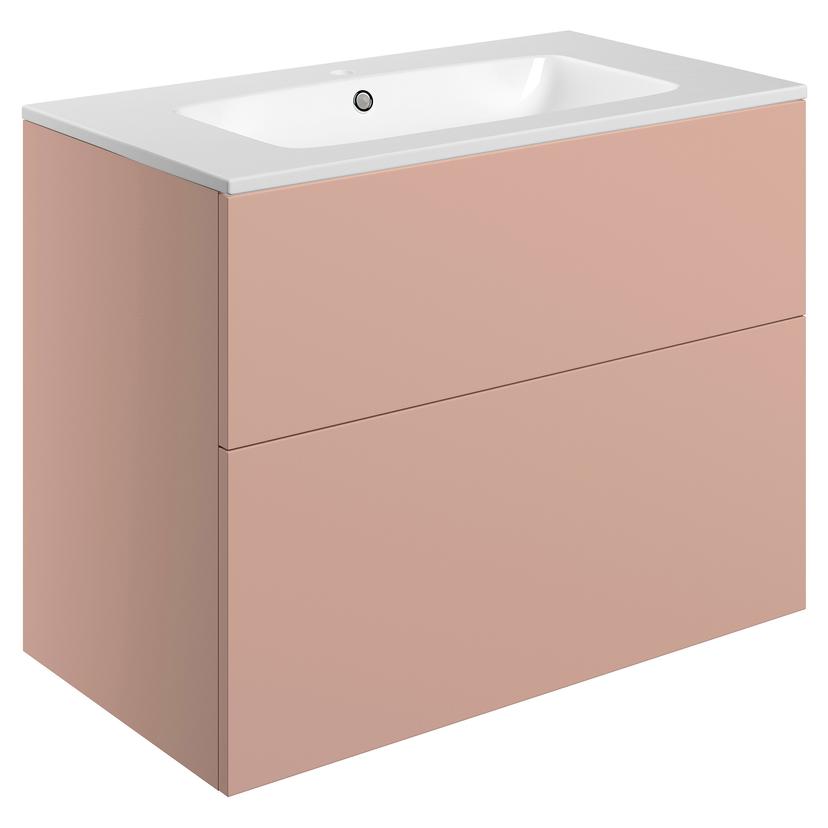 Yamagata 815mm (W) x 618mm (H) x 460mm (D) 815mm Wall Hung 2 Drawer Basin Unit & Basin - Matt Antique Rose