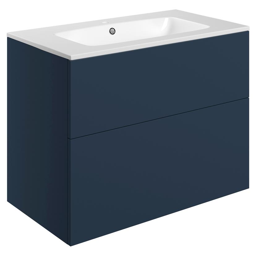 Yamagata 815mm (W) x 618mm (H) x 460mm (D) Wall Hung 2 Drawer Basin Unit & Basin - Matt Deep Blue