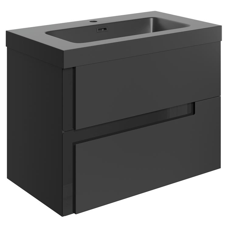 Hiroshi 805mm (W) x 610mm (H) x 760mm (D) Wall Hung 2 Drawer Basin Unit & Co-ordinating Basin - Matt Black & Glass