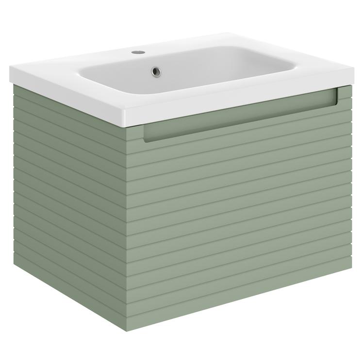 Kanto 615mm (W) x 435mm (H) x 460mm (D) Wall Hung 1 Drawer Basin Unit & Basin - Matt Willow Green