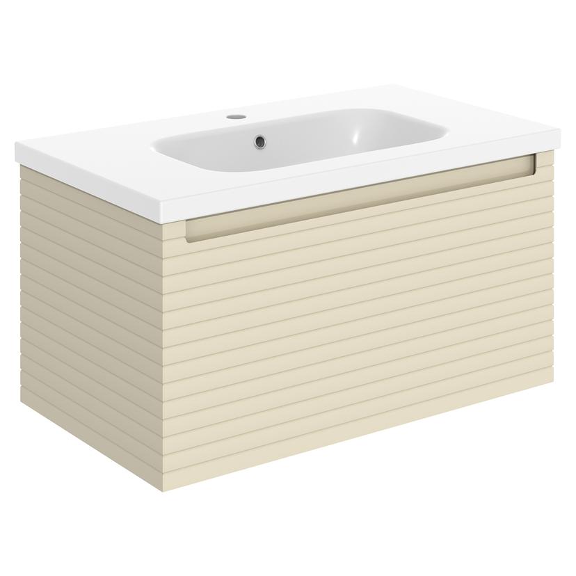 Kanto 815mm (W) x 435mm (H) x 460mm (D) Wall Hung 1 Drawer Basin Unit & Basin - Matt Cotton