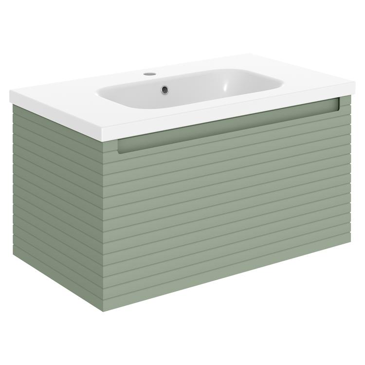 Kanto 815mm (W) x 435mm (H) x 460mm (D) Wall Hung 1 Drawer Basin Unit & Basin - Matt Willow Green