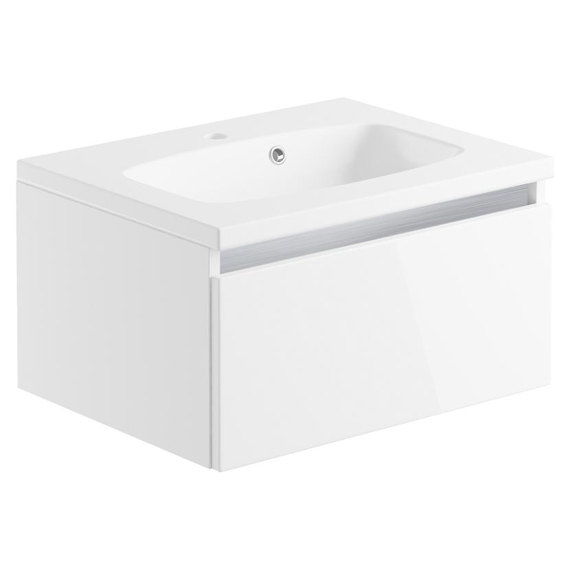 Nagano 600mm(w) 1 Drawer Wall Hung Unit & Basin - White Gloss