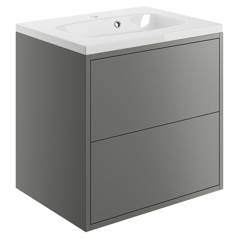 Chiba 600mm(w) 2 Drawer Wall Hung Basin Unit Inc. Basin - Matt Grey