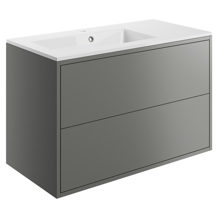 Chiba 900mm(w) 2 Drawer Wall Hung Basin Unit Inc. Basin - Matt Grey