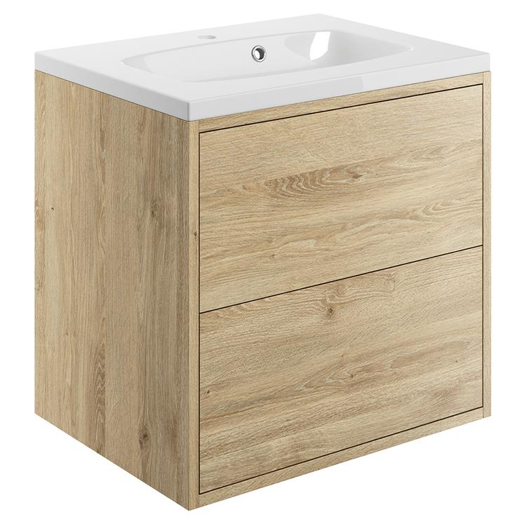 Chiba 600mm(w) 2 Drawer Wall Hung Basin Unit Inc. Basin - Havana Oak