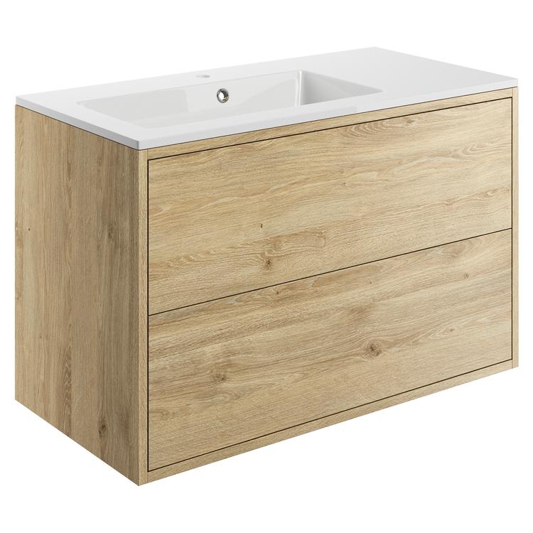 Chiba 900mm(w) 2 Drawer Wall Hung Basin Unit Inc. Basin - Havana Oak