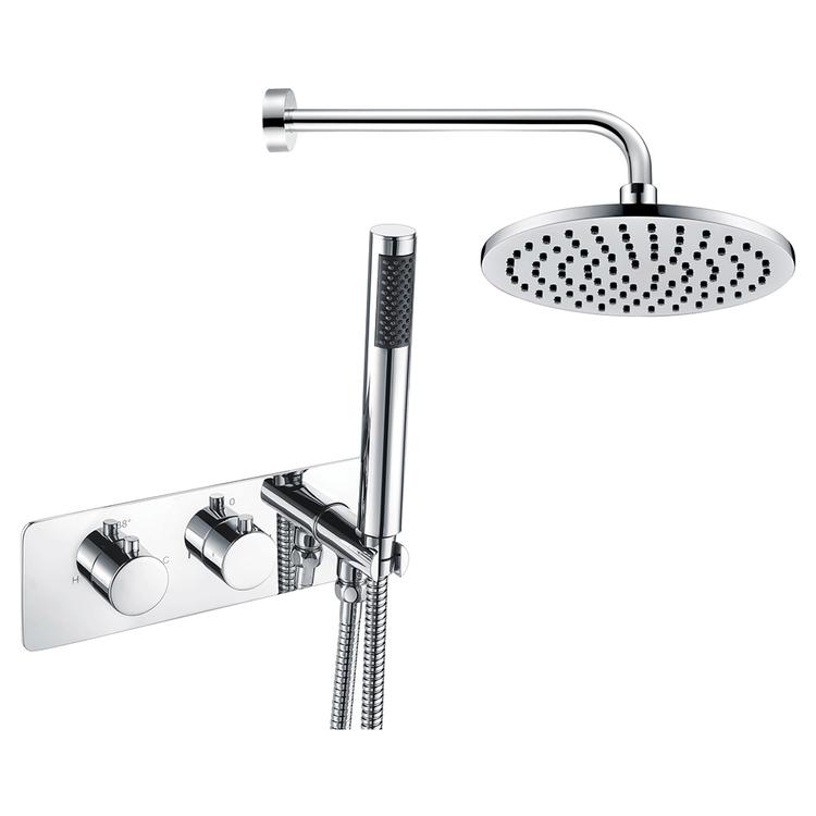 Burgos Shower Pack Two - Twin Two Outlet With Handset & Brass Overhead