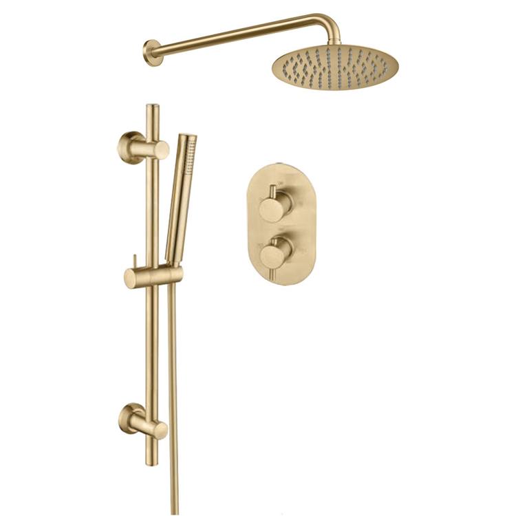 Two Outlet Shower With Riser & Overhead Kit - Brushed Brass